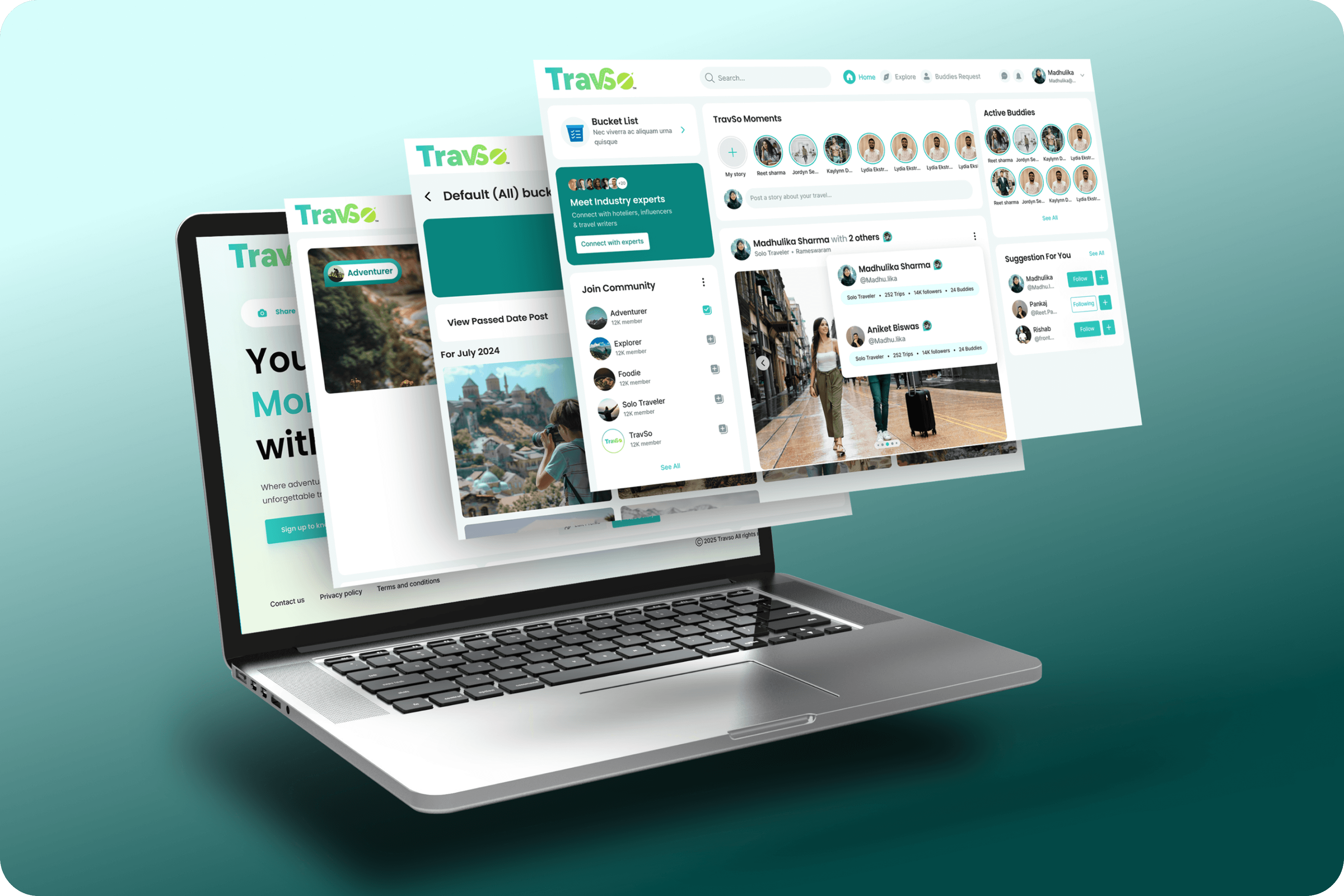 Travso travel community interface and brand design